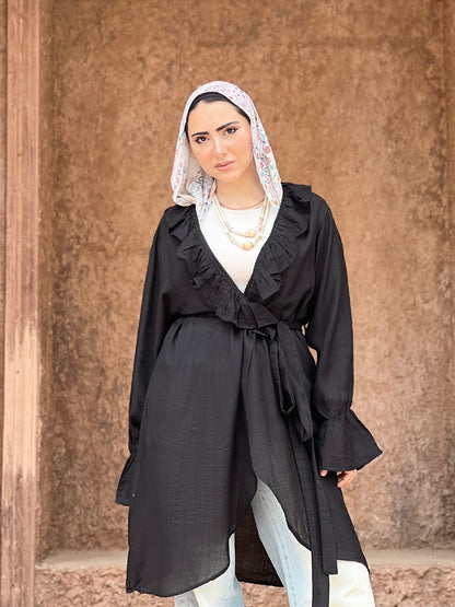The Ruffle Wrap Cardigan (Black)