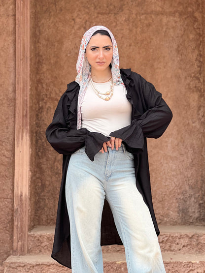 The Ruffle Wrap Cardigan (Black)
